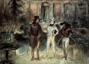 Francia. Honoré de Balzac con Frédérick Lemaître e Théophile Gautier in un acquarello (1840) di Grandville.De Agostini Picture Library/J. E. Bulloz Francia. Honoré de Balzac con Frédérick Lemaître e Théophile Gautier in un acquarello (1840) di Grandville.De Agostini Picture Library/J. E. Bulloz