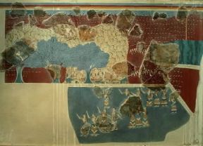IrÃ¡klion . Affresco conservato nel museo della cittÃ  cretese raffigurante donne che assistono ad una cerimonia (sec. XVIII-XV a. C.).De Agostini Picture Library/G. Dagli Orti