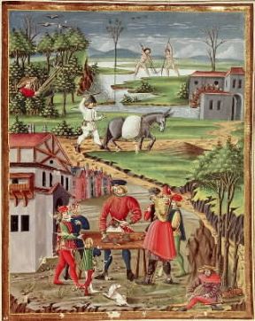 Cristoforo De Predis . Scena di vita agreste in una miniatura dal libro De Sphaera (Modena, Biblioteca Estense).De Agostini Picture Library/U. Orlandini Cristoforo De Predis . Scena di vita agreste in una miniatura dal libro De Sphaera (Modena, Biblioteca Estense).De Agostini Picture Library/U. Orlandini