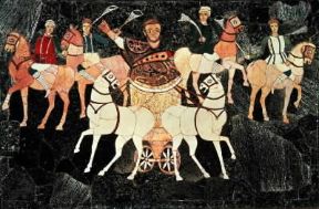 Giunio Basso. Tarsia marmorea dalla basilica di Giunio Basso raffigurante il trionfo del console romano (Roma, Museo Nazionale Romano).De Agostini Picture Library