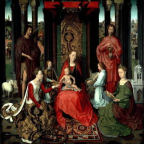 Hans Memling. Pannello centrale del trittico Matrimonio mistico di S. Caterina (Bruges, Memlingmuseum).Bruges, Memlingmuseum Hans Memling. Pannello centrale del trittico Matrimonio mistico di S. Caterina (Bruges, Memlingmuseum).Bruges, Memlingmuseum