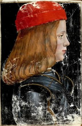 Massimiliano Sforza, duca di Milano, in un ritratto di G. A. De Predis (Milano, Biblioteca Trivulziana).De Agostini Picture Library Massimiliano Sforza, duca di Milano, in un ritratto di G. A. De Predis (Milano, Biblioteca Trivulziana).De Agostini Picture Library