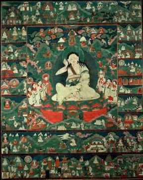 Tibet. Pittura su tela raffigurante una scena della vita di Milarepa, poeta e monaco del sec. XI (Parigi, Musée Guimet).De Agostini Picture Library Tibet. Pittura su tela raffigurante una scena della vita di Milarepa, poeta e monaco del sec. XI (Parigi, Musée Guimet).De Agostini Picture Library