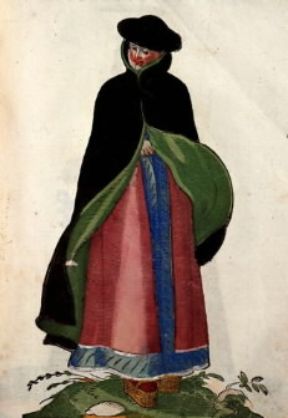 Mantello. Incisione di J. Amman raffigurante l'abbigliamento di una donna spagnola del sec. XVI (Madrid, Biblioteca Nazionale).De Agostini Picture Library/G. Dagli Orti Mantello. Incisione di J. Amman raffigurante l'abbigliamento di una donna spagnola del sec. XVI (Madrid, Biblioteca Nazionale).De Agostini Picture Library/G. Dagli Orti