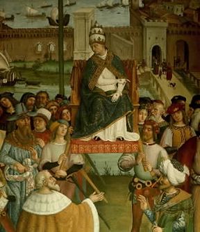 Piccolomini. Papa Pio III riceve la flotta di ritorno dalla Turchia in un'opera del Pinturicchio (Siena, Libreria Piccolomini).De Agostini Picture Library Piccolomini. Papa Pio III riceve la flotta di ritorno dalla Turchia in un'opera del Pinturicchio (Siena, Libreria Piccolomini).De Agostini Picture Library