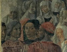 Angelo Ambrogini, detto il Poliziano ritratto con Marsilio Ficino e Pico della Mirandola nella Processione davanti a S. Ambrogio di C. Rosselli (particolare; Firenze, S. Ambrogio).De Agostini Picture Library/G. Nimatallah Angelo Ambrogini, detto il Poliziano ritratto con Marsilio Ficino e Pico della Mirandola nella Processione davanti a S. Ambrogio di C. Rosselli (particolare; Firenze, S. Ambrogio).De Agostini Picture Library/G. Nimatallah
