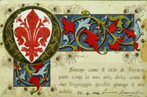 Cartolina degli inizi del Novecento con lo stemma di Firenze (Milano, Civica Raccolta Stampe A. Bertarelli).De Agostini Picture Library/A. Dagli Orti Cartolina degli inizi del Novecento con lo stemma di Firenze (Milano, Civica Raccolta Stampe A. Bertarelli).De Agostini Picture Library/A. Dagli Orti