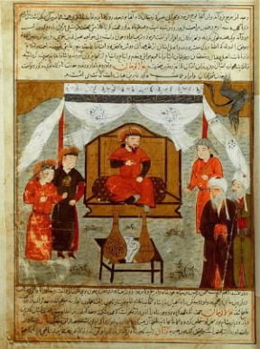 Mongoli. Hulagu sul trono (1256-1265); miniatura del sec. XIII.Parigi, Bibliothèque Nationale Mongoli. Hulagu sul trono (1256-1265); miniatura del sec. XIII.Parigi, Bibliothèque Nationale