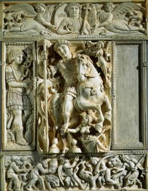 Avorio Barberini. La figura centrale della valva (sec. V-VI; Parigi, Louvre).De Agostini Picture Library/G. Dagli Orti Avorio Barberini. La figura centrale della valva (sec. V-VI; Parigi, Louvre).De Agostini Picture Library/G. Dagli Orti