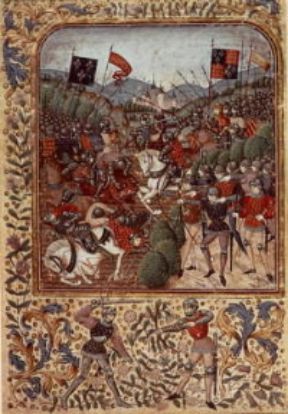 Azincourt. La disfatta francese in una miniatura del sec. XV (Londra, Victoria and Albert Museum).De Agostini Picture Library Azincourt. La disfatta francese in una miniatura del sec. XV (Londra, Victoria and Albert Museum).De Agostini Picture Library