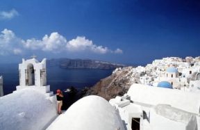 Isole dell'Egeo. Veduta dall'isola di Santorini.De Agostini Picture Library/G. Cozzi Isole dell'Egeo. Veduta dall'isola di Santorini.De Agostini Picture Library/G. Cozzi