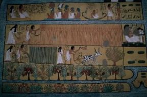 . Lavori agricoli lungo le rive del Nilo in un affresco parietale dalla tomba di Sennedjem a Tebe (sec.XI a. C.).De Agostini Picture Library/G. Sioën . Lavori agricoli lungo le rive del Nilo in un affresco parietale dalla tomba di Sennedjem a Tebe (sec.XI a. C.).De Agostini Picture Library/G. Sioën