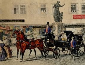 Cabriolet. in servizio pubblico per le vie di Vienna in una incisione del sec.XIX (Vienna, Meseen der Stadt).De Agostini Picture Library/Dagli Orti Cabriolet. in servizio pubblico per le vie di Vienna in una incisione del sec.XIX (Vienna, Meseen der Stadt).De Agostini Picture Library/Dagli Orti
