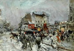 Giovanni Boldini . Uscita da un ballo mascherato a Montmartre (1875; Ferrara, Museo Boldini).De Agostini Picture Library/G.Nimatallah Giovanni Boldini . Uscita da un ballo mascherato a Montmartre (1875; Ferrara, Museo Boldini).De Agostini Picture Library/G.Nimatallah
