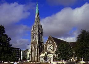 Nuova Zelanda . La facciata della cattedrale di Christchurch, nell'Isola del Sud.De Agostini Picture Library/N. Cirani Nuova Zelanda . La facciata della cattedrale di Christchurch, nell'Isola del Sud.De Agostini Picture Library/N. Cirani