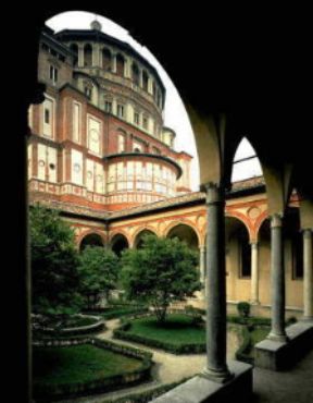 Milano. Scorcio del chiostro e della tribuna di S. Maria delle Grazie, una delle maggiori creazioni del Rinascimento milanese.De Agostini Picture Library/G. Cigolini