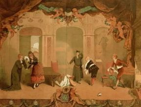 Italia . Scenografia per una rappresentazione del Barbiere di Siviglia di G. Rossini (Vienna, Museen der Stadt).De Agostini Picture Library/A. Dagli Orti Italia . Scenografia per una rappresentazione del Barbiere di Siviglia di G. Rossini (Vienna, Museen der Stadt).De Agostini Picture Library/A. Dagli Orti