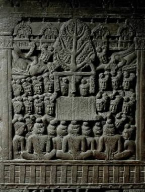 Bharhut . L'ascesa di Buddha, particolare di un pilastro dello stupa di Bharhut (sec. II a. C.; Calcutta, Museo Indiano).De Agostini Picture Library/G. Nimatallah Bharhut . L'ascesa di Buddha, particolare di un pilastro dello stupa di Bharhut (sec. II a. C.; Calcutta, Museo Indiano).De Agostini Picture Library/G. Nimatallah
