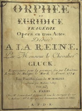 Cristoph Willibald von Gluck. Frontespizio di Orfeo ed Euridice.De Agostini Picture Library / A. Dagli Orti Cristoph Willibald von Gluck. Frontespizio di Orfeo ed Euridice.De Agostini Picture Library / A. Dagli Orti