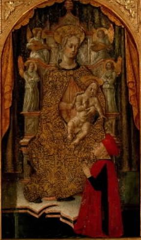 Benedetto Bembo . Madonna in trono col Bambino e un devoto (sec.XV; Cremona, Museo Civico).De Agostini Picture Library/G. Dagli Orti Benedetto Bembo . Madonna in trono col Bambino e un devoto (sec.XV; Cremona, Museo Civico).De Agostini Picture Library/G. Dagli Orti