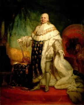 Luigi XVIII ritratto da P.-N. Guérin con il manto dell'incoronazione (Versailles, Palazzo Reale).De Agostini Picture Library/G. Dagli Orti Luigi XVIII ritratto da P.-N. Guérin con il manto dell'incoronazione (Versailles, Palazzo Reale).De Agostini Picture Library/G. Dagli Orti