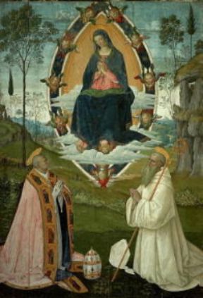 Bernardino Betti, detto il Pinturicchio. Madonna in gloria e S. Gregorio e S. Benedetto (San Gimignano, Pinacoteca Civica).De Agostini Picture Library/G. Dagli Orti Bernardino Betti, detto il Pinturicchio. Madonna in gloria e S. Gregorio e S. Benedetto (San Gimignano, Pinacoteca Civica).De Agostini Picture Library/G. Dagli Orti