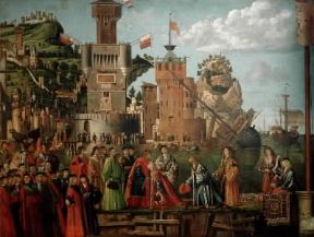 Carpaccio Vittore. Commiato di Orsola ed Ereo dai genitori, dal ciclo delle Storie di S. Orsola (Venezia, Gallerie dell'Accademia)De Agostini Picture Library/G. Dagli Orti Carpaccio Vittore. Commiato di Orsola ed Ereo dai genitori, dal ciclo delle Storie di S. Orsola (Venezia, Gallerie dell'Accademia)De Agostini Picture Library/G. Dagli Orti