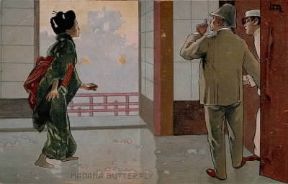 Italia . Cartolina di L. Metlicovitz per la prima rappresentazione della Madama Butterfly di G. Puccini a Brescia nel 1904 (Lucca, Fondazione Puccini). De Agostini Picture Library/A. Dagli Orti Italia . Cartolina di L. Metlicovitz per la prima rappresentazione della Madama Butterfly di G. Puccini a Brescia nel 1904 (Lucca, Fondazione Puccini). De Agostini Picture Library/A. Dagli Orti