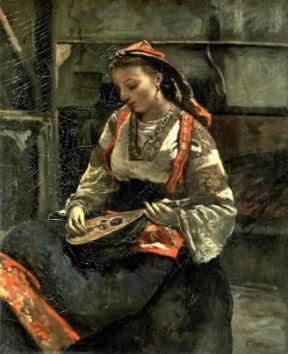 Mandolino. Italiana seduta mentre suona il mandolino, di Camille Corot (Winterthur, Collezione Oskar Reinhart).Winterthur, Collezione Oskar Reinhart Mandolino. Italiana seduta mentre suona il mandolino, di Camille Corot (Winterthur, Collezione Oskar Reinhart).Winterthur, Collezione Oskar Reinhart