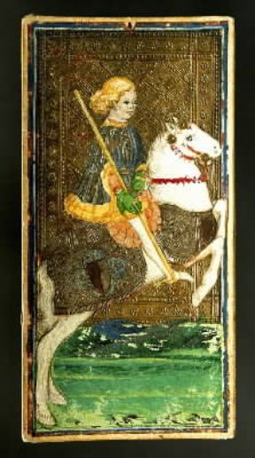 Carta. Tarocco del cavallo di bastoni (sec. XV; Bergamo, Accademia Carrara).De Agostini Picture Library/A. Dagli Orti Carta. Tarocco del cavallo di bastoni (sec. XV; Bergamo, Accademia Carrara).De Agostini Picture Library/A. Dagli Orti