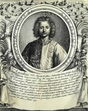 Amedeo VII in una incisione di P. Giffart (Milano, Civica Raccolta Stampe A. Bertarelli).Milano, Bertarelli Amedeo VII in una incisione di P. Giffart (Milano, Civica Raccolta Stampe A. Bertarelli).Milano, Bertarelli