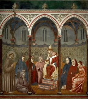 Onorio III ascolta San Francesco in un affresco di Giotto (Assisi, Chiesa superiore di S. Francesco).De Agostini Picture Library/G. Dagli Orti Onorio III ascolta San Francesco in un affresco di Giotto (Assisi, Chiesa superiore di S. Francesco).De Agostini Picture Library/G. Dagli Orti