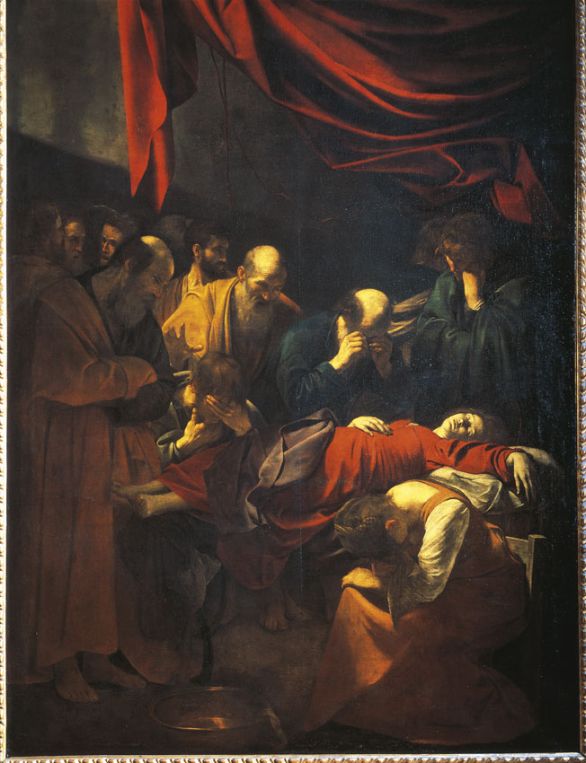 La morte della Vergine, olio su tela, 1605-06, collocato presso il museo del Louvre di Parigi Questa pala d'altare venne commissionata a Caravaggio da Laerzio Cherubini per la cappella di famiglia. L'opera venne rifiutata dal committente perché a suo parere il tema era stato affrontato in modo irriverente e la Vergine era stata rappresentata come una morta comune. La morte della Vergine, olio su tela, 1605-06, collocato presso il museo del Louvre di Parigi Questa pala d'altare venne commissionata a Caravaggio da Laerzio Cherubini per la cappella di famiglia. L'opera venne rifiutata dal committente perché a suo parere il tema era stato affrontato in modo irriverente e la Vergine era stata rappresentata come una morta comune.
