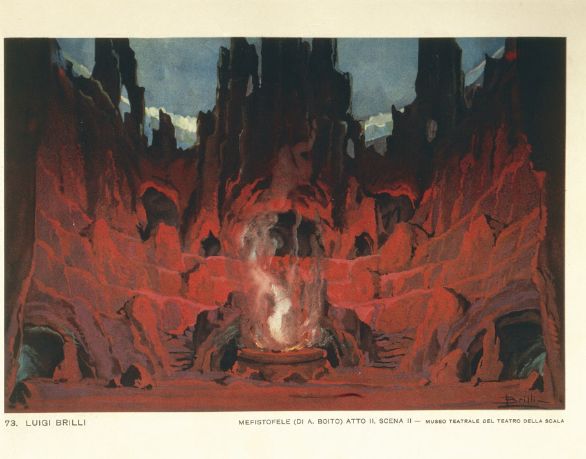 Arrigo Boito, Mefistofele, 1868. Scenografia di Luigi Brilli per la II scena del II atto A metà degli anni Settanta dell'Ottocento la sperimentazione radicale di Arrigo Boito si fece più prudente: il Arrigo Boito, Mefistofele, 1868. Scenografia di Luigi Brilli per la II scena del II atto A metà degli anni Settanta dell'Ottocento la sperimentazione radicale di Arrigo Boito si fece più prudente: il