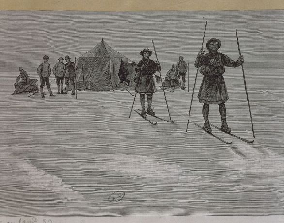 Incisione che raffigura esploratori lapponi sugli sci in Groenlandia Lo sci è un attrezzo assai antico ideato, si ritiene, dalle genti preistoriche della Siberia; la forma allungata risale agli inizi del XIX secolo; in precedenza gli sci avevano forma di tozze assicelle a punta fortemente ricurva. Nel XVIII secolo gli svedesi introdussero sci molto più lunghi ma diversi fra loro: lo sci sinistro, detto langskia, era sottile e levigato, atto a scivolare sulla neve, mentre quello destro, detto andoren, era più largo, ricoperto di pelle, adatto a frenare la corsa. Incisione che raffigura esploratori lapponi sugli sci in Groenlandia Lo sci è un attrezzo assai antico ideato, si ritiene, dalle genti preistoriche della Siberia; la forma allungata risale agli inizi del XIX secolo; in precedenza gli sci avevano forma di tozze assicelle a punta fortemente ricurva. Nel XVIII secolo gli svedesi introdussero sci molto più lunghi ma diversi fra loro: lo sci sinistro, detto langskia, era sottile e levigato, atto a scivolare sulla neve, mentre quello destro, detto andoren, era più largo, ricoperto di pelle, adatto a frenare la corsa.