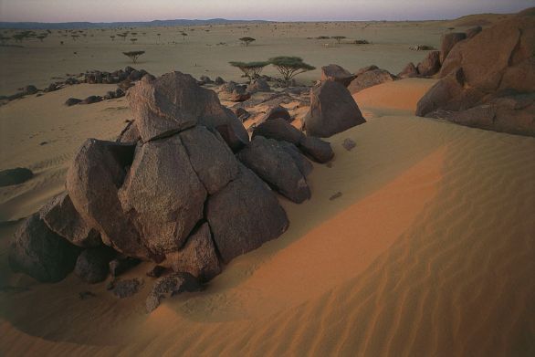 Sudan, deserto libico nelle vicinanze della sesta cateratta Il deserto libico copre una regione che si estende dalla Libia, all'Egitto, fino al Sudan. L'aridità del clima, il continuo spirare del vento (khamsīn) e la mancanza quasi totale di acqua e di vegetazione limitano la possibilità di popolamento a poche oasi. È anche chiamato, specie in Egitto, Deserto Occidentale. Sudan, deserto libico nelle vicinanze della sesta cateratta Il deserto libico copre una regione che si estende dalla Libia, all'Egitto, fino al Sudan. L'aridità del clima, il continuo spirare del vento (khamsīn) e la mancanza quasi totale di acqua e di vegetazione limitano la possibilità di popolamento a poche oasi. È anche chiamato, specie in Egitto, Deserto Occidentale.