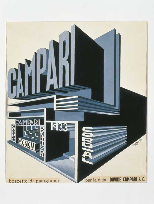 Progetto per Cordial Bitter Campari, Fortunato Depero Progetto per il padiglione pubblicitario della Cordial Bitter Campari, Fortunato Depero, 1933. Tempera e collage su cartoncino.
De Agostini Picture Library