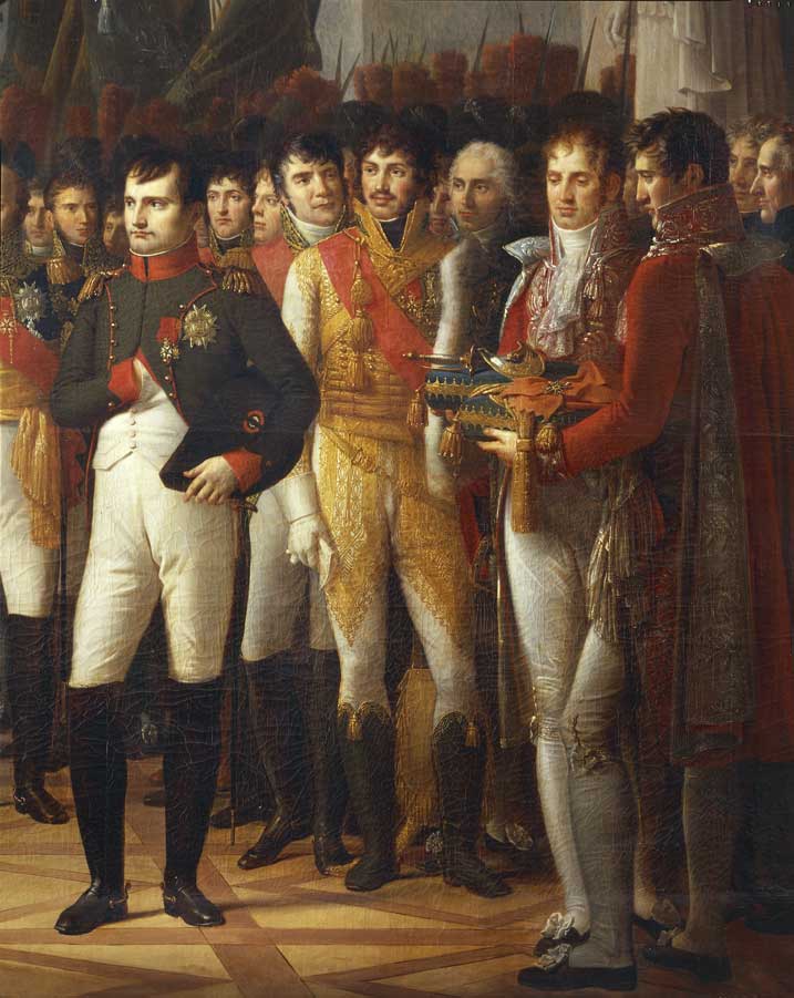 Napoleone e i deputati del Senato, Berlino Napoleone I° riceve i deputati del Senato conservatore al palazzo reale di Berlino il 19 novembre 1806, particolare con Napoleone e i suoi marescialli, olio su tela di René Berthon (1776-1859).
© De Agostini Picture Library.