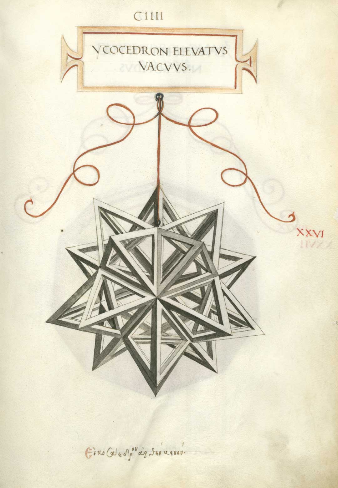 La divina proporzione, Leonardo Da Vinci La divina proporzione (De divina proportione) di Luca Pacioli. Tavola XXVI, folio 104 recto. Icosaedro elevato vuoto (Ycocedron elevatvs vacvvs). Disegno attribuito a Leonardo da Vinci.
© Veneranda Biblioteca Ambrosiana/De Agostini Picture Library 